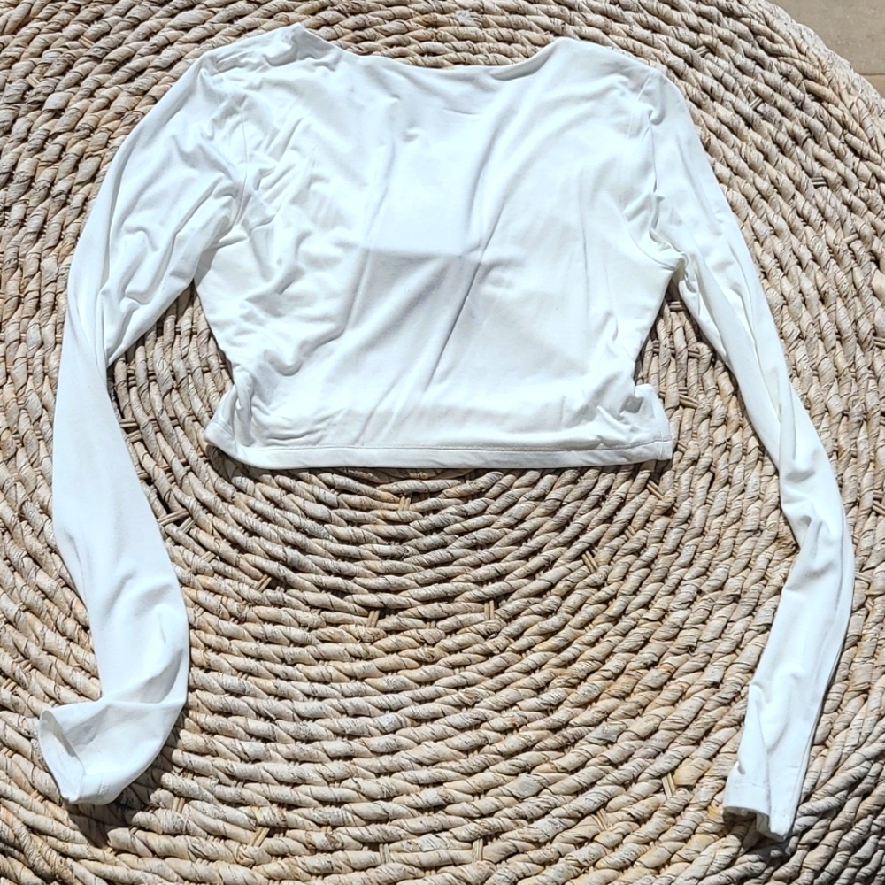 naked wardrobe White Long Sleeve Twist Front Crop Top - Picture 6 of 8